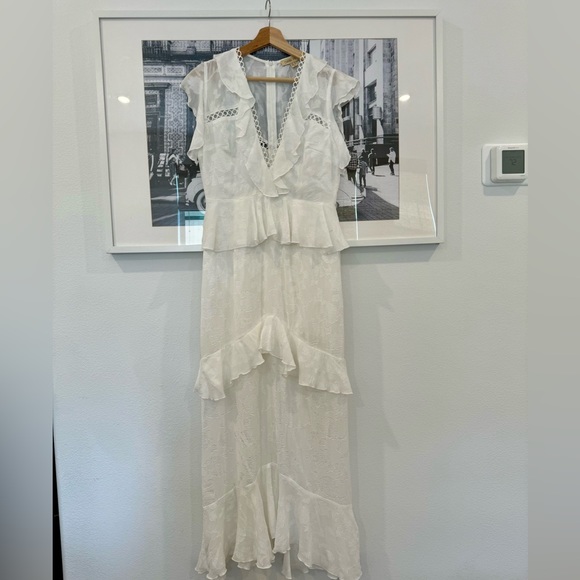 Tiered White Floral Embroidered Maxi Dress | M - Picture 4 of 13